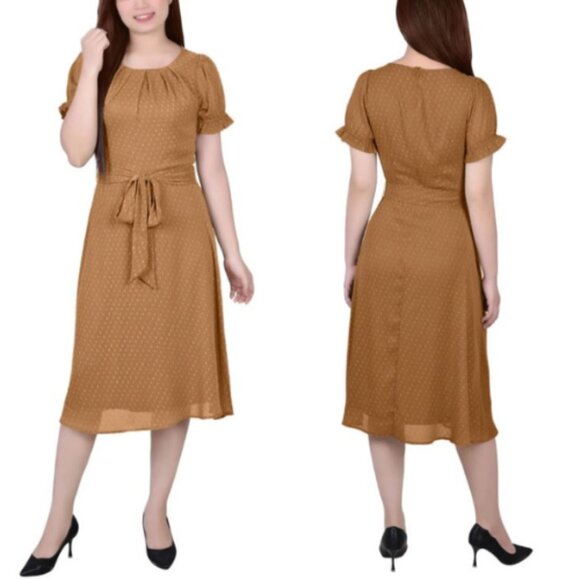 NY Collection Dresses & Skirts - NY Collection Women Short Sleeve Belted Swiss Dot Dress Meerkat Rectangle PM NWT